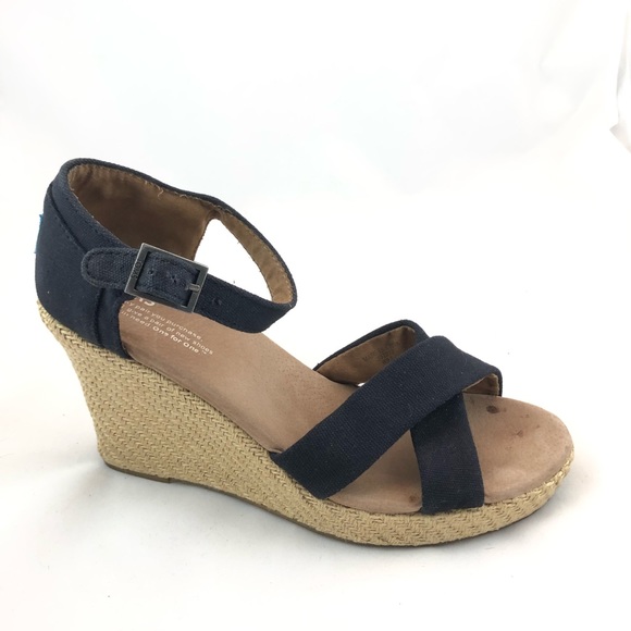 Toms Shoes - TOMS Black Canvas Wedge Sandals 9.5